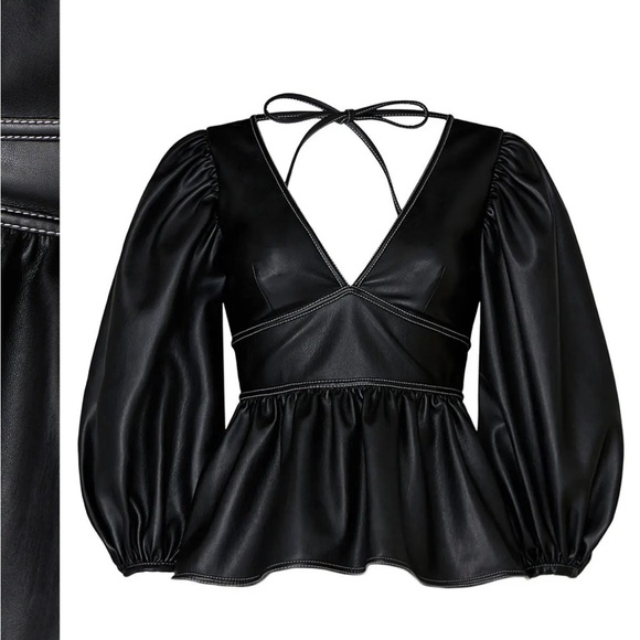 STAUD Black Faux Leather Luna Top - Picture 5 of 15